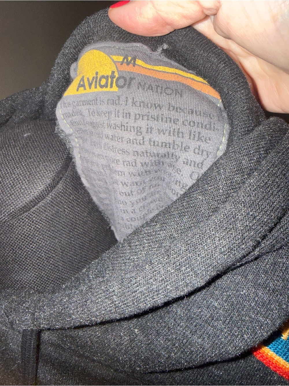 Aviator Nation Black Hoodie with Rainbow Stripe Accents - Picture 4 of 4